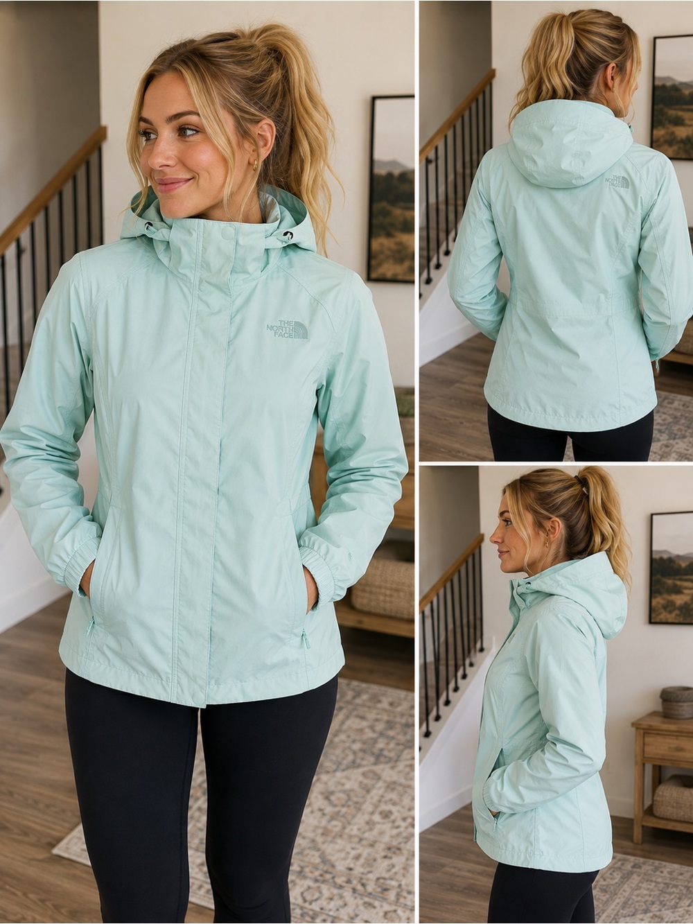 The North Face Resolve Women’s Mint Green Hooded Rain Jacket Size M